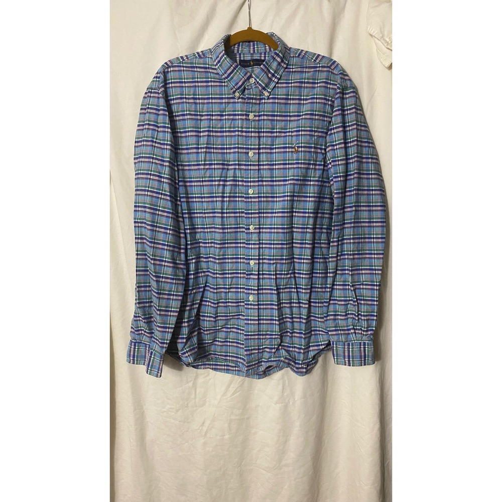 Ralph Lauren Mens XXL Blue Green Plaid Cotton Button Down Shirt Long Sleeve
